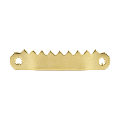 Brass sawtooth wall hanger with two screw holes for hanging an engraved wooden song record on the wall